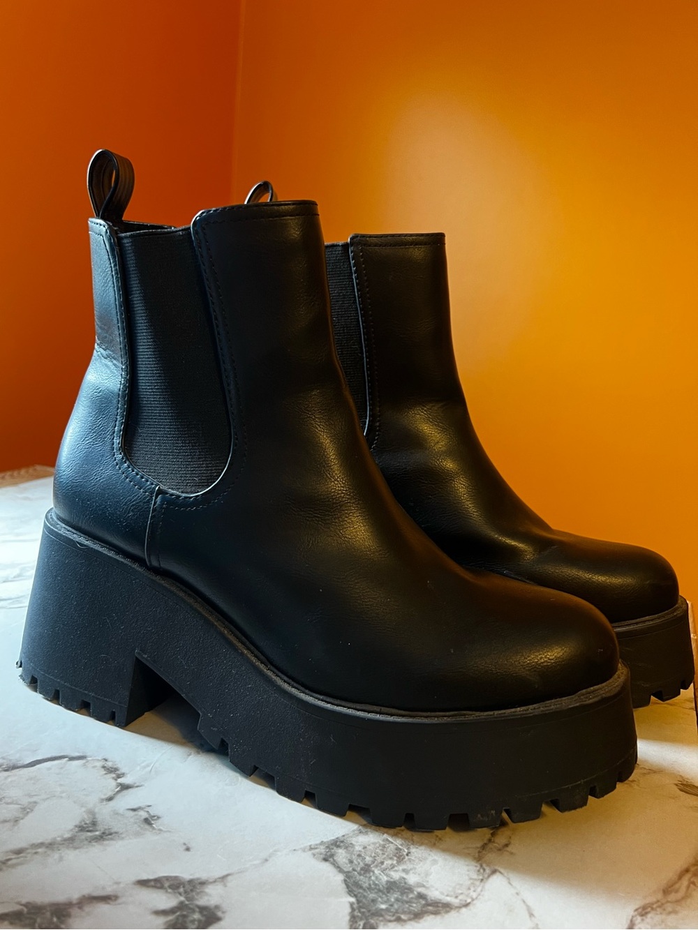 Soda Black Chunky Platform Chelsea Boots